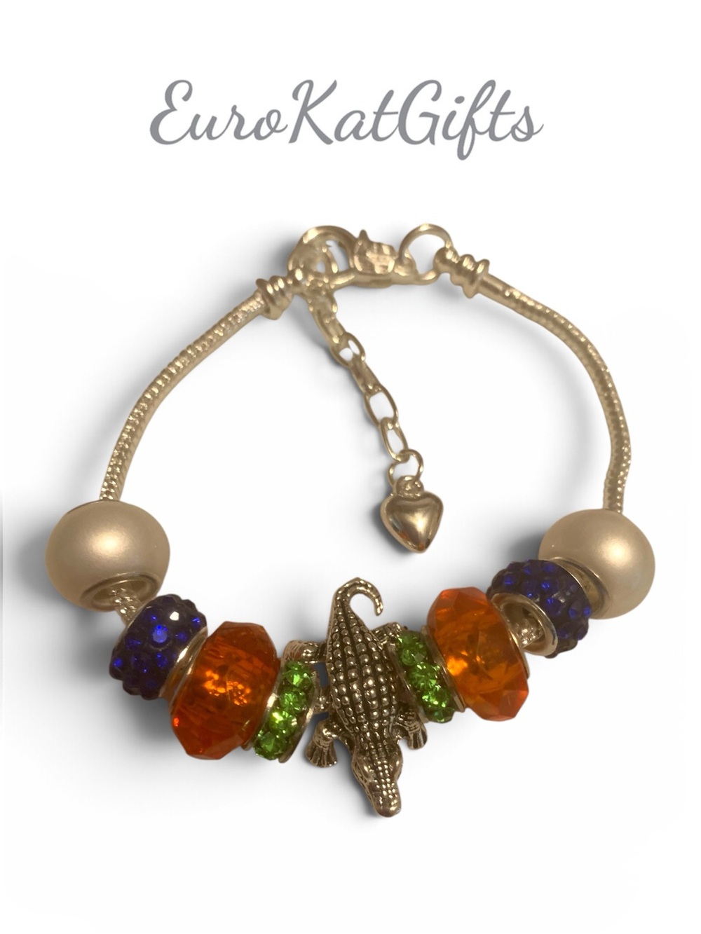 NWT Handmade Silver Gator Alligator Bracelet Orange, Green & Blue Accents NEW